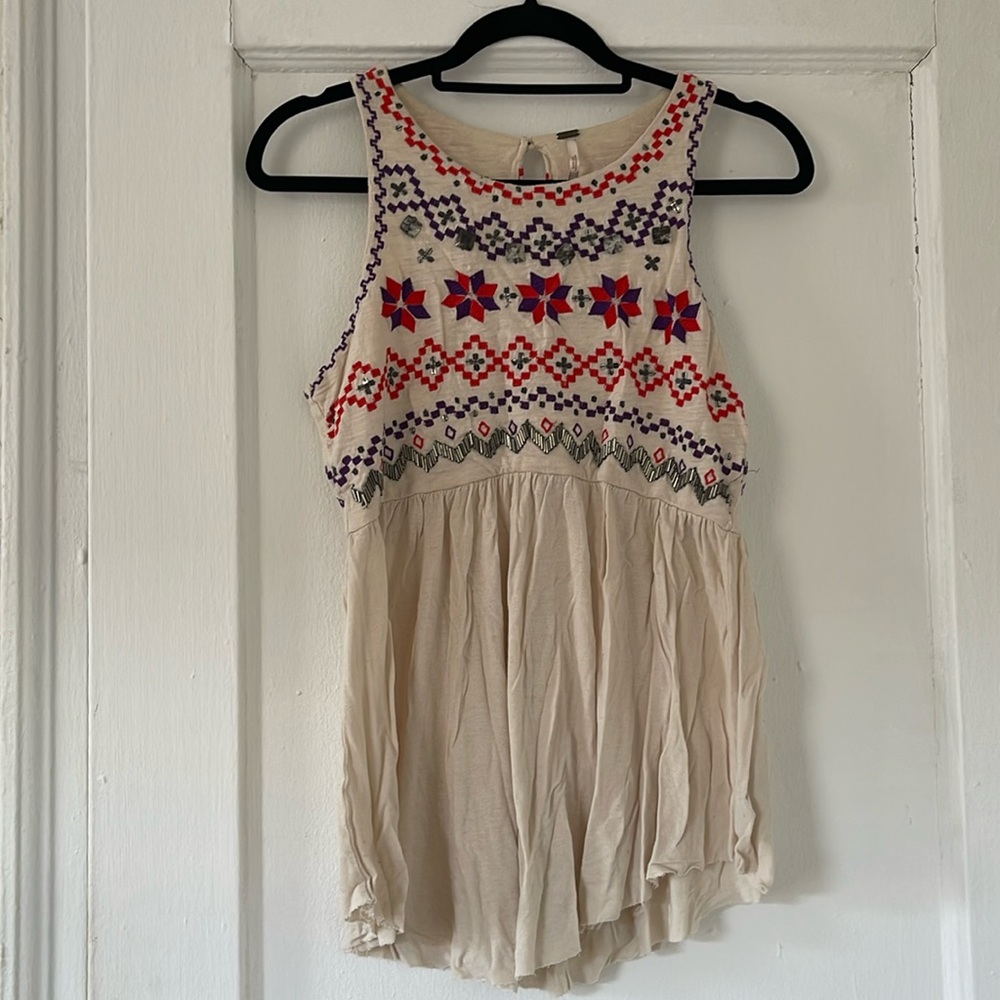 Free People beaded and stitched babydoll top